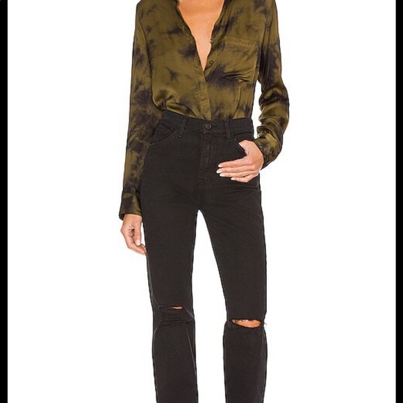 YFB Fern Vancouver Wash Susan Satin Button Down In Dark Green S - Picture 5 of 9